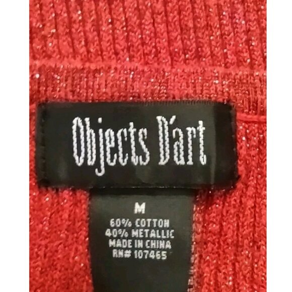 Objects D'art Black Beaded Cotton Metallic Red Sleeveless Sweater Shirt Size M - Picture 8 of 10